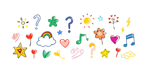 Colorful hand drawn icons with transparent background 8