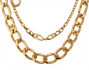 Gold chain necklace, layered style, thick and thin links
