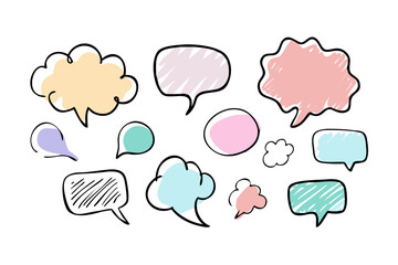 Colorful Hand Drawn Speech Bubbles on White Background
