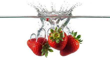 Fresh Strawberries Splashing in Clear Water Creating a Dynamic and Vibrant Scene