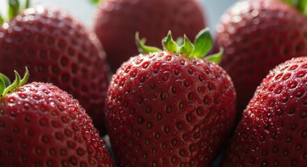 Fresh and Juicy Strawberries with Water Droplets Captured in Natural Light on a Sunny Day