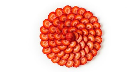 Beautiful Arrangement of Sliced Strawberries in a Circular Pattern on White Background