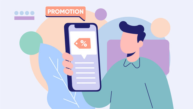 User Receiving Promo Notification on Smartphone &ndash; Flat Pastel Illustration