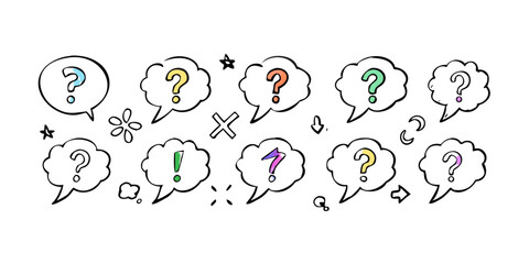 Colorful Question Marks in Speech Bubbles thought bubble