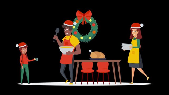 4K Colorful Christmas Family Animation Transparent Background | Transparent Xmas Family Celebration Animation | Festive Christmas Family Clip PNG Alpha | Colorful Holiday Family Scene