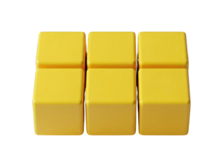 Six smooth yellow cubes stacked in a rectangular arrangement