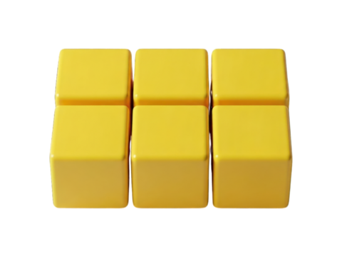 Six smooth yellow cubes stacked in a rectangular arrangement