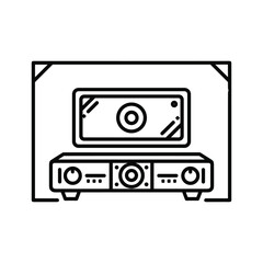 Simple line icon of television and audio receiver on stand