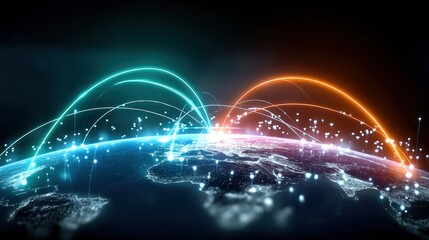 Global connectivity advancements digital world infographic virtual environment aerial view technological innovations for seo impact