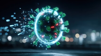 Global pandemic impact visualizing the covid-19 virus in a futuristic environment with digital elements
