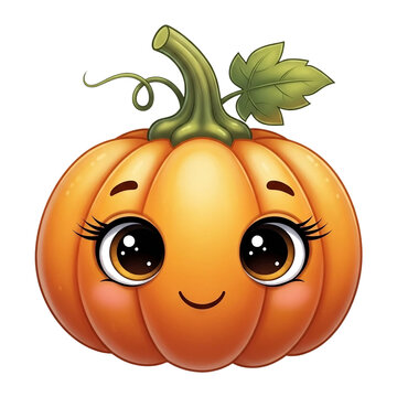 Cute cartoon pumpkin with big eyes isolated on transparent background