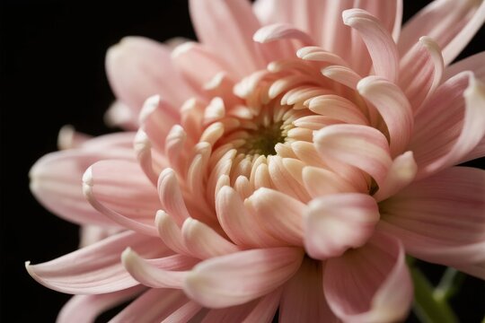 Close-up of a pink chrysanthemum flower with detailed petals against a dark background - Powered by Adobe