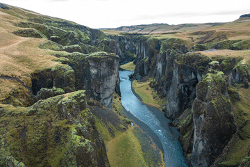 Fjadrargljufur canyon in Iceland, depth of 100 meters and length of 2 km. Interesting tourist places