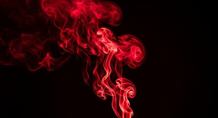 Obraz premium Vibrant red smoke plume rising dramatically against a solid black background in abstract form