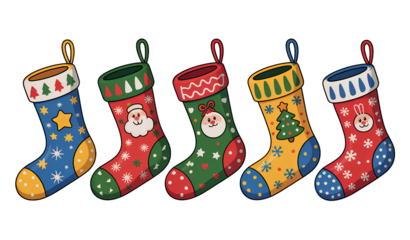 Whimsical Christmas Stocking Element Set with Playful Patterns and Colorful Decorative Accents