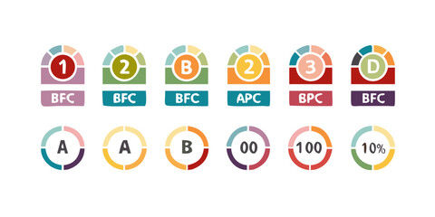 Colorful semicircles with numbers letters and text