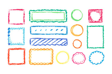 Colorful sketchy crayon style vector labels and frames