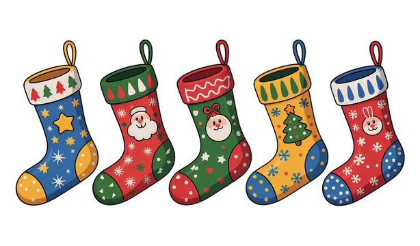 Whimsical Christmas Stocking Element Set with Playful Patterns and Colorful Decorative Accents - Powered by Adobe