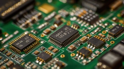 Obraz premium A close-up of circuit boards and microchips, highlighting the intricate technology that powers devices.