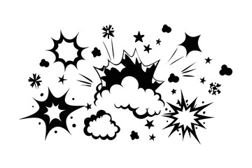 Comic Style Explosion Shapes with Stars and Snowflakes