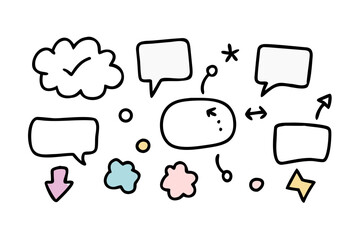 Comic style speech bubbles and abstract shapes thought bubble