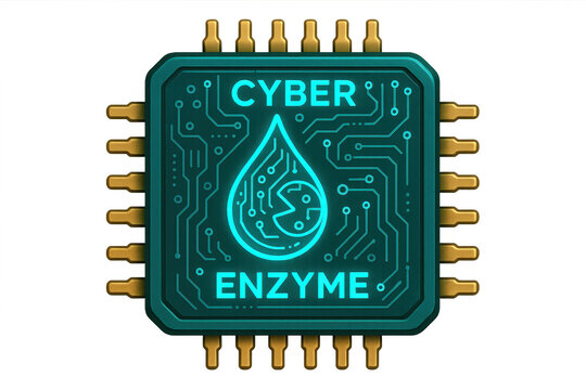 Cyber enzyme processor chip with glowing circuit board