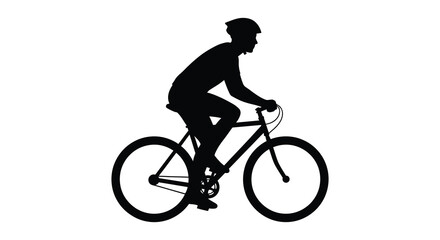 A cyclist riding a bicycle shown in black and white silhouette