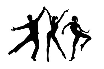 Couple dancing silhouettes on white background dancers