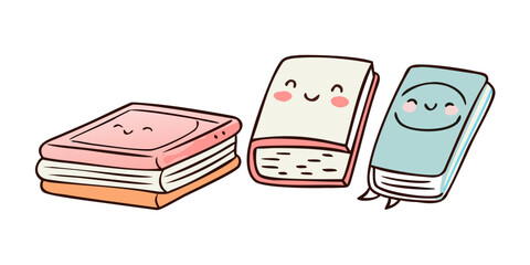 Cute cartoon books with happy faces smiling