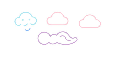 Cute cloud icons with pastel neon outlines vector