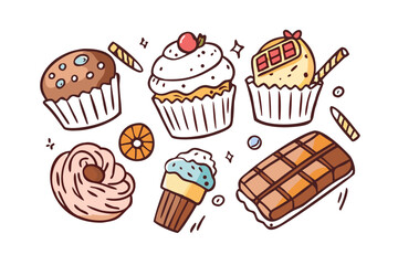 Cute dessert doodles with cupcakes cookies and chocolate