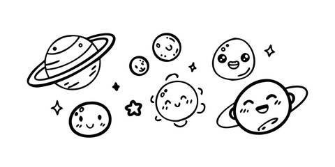 Cute doodle planets and galaxies with stars space galaxy
