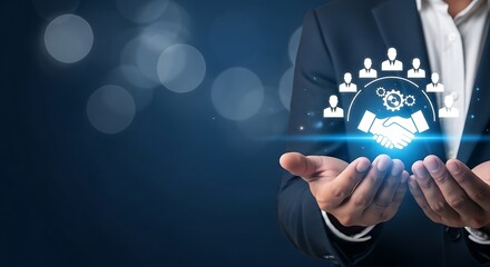 Global business network and teamwork concept with businessman in suit