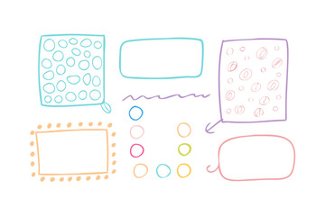 Cute doodle speech bubbles and shapes on white background