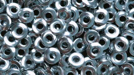 Obraz premium Close-up of a pile of small, round, metallic objects. the objects appear to be made of metal and have a shiny, metallic finish.