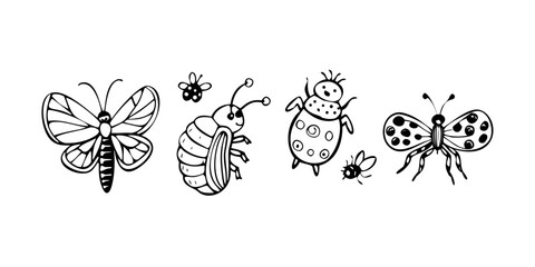 Doodle Insects Bees Butterflies Ladybugs Snails with Transparent Background 1