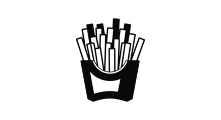 A black and white graphic of french fries in a container silhouette