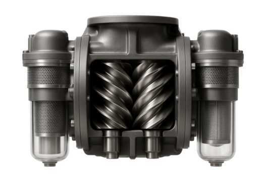 Dual-stage screw compressor with dual filtration for pharmaceutical manufacturing.