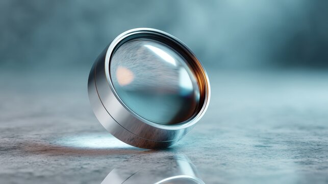 Close-up of a spherical object with a metallic surface. the object appears to be made of glass or a similar material, with a shiny, reflective surface that reflects the light.