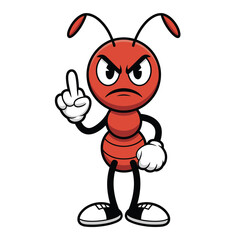 Angry cartoon ant character giving the middle finger gesture