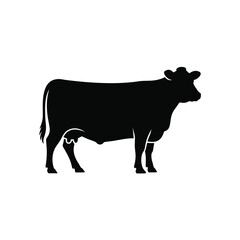 Black silhouette of a standing cow on a white background
