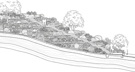 Landscape architect design showing terraced garden steps © rehman