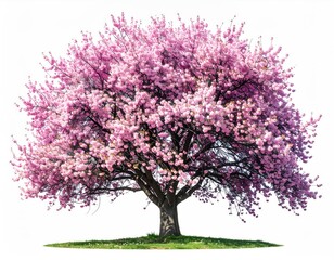 Fototapeta premium Pink-blossomed tree stands on grass