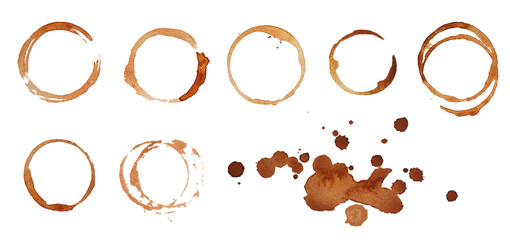 Coffee stains set collection on white. Coffee cup stain isolated.