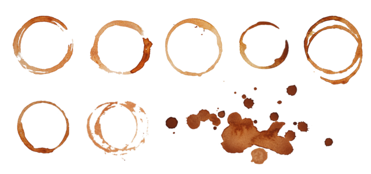 Coffee stains set collection on white. Coffee cup stain isolated.
