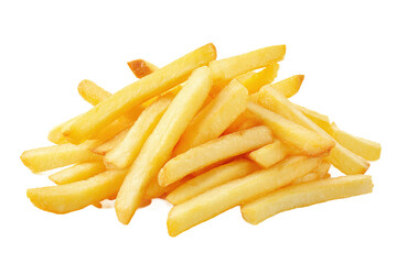 Pile of golden crispy french fries, isolated on transparent background