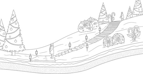 Festive winter wonderland coloring page for holiday fun