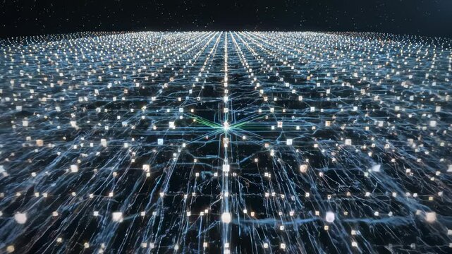 Bitcoin Symbol Emerges Then Connects to Abstract Network Grid