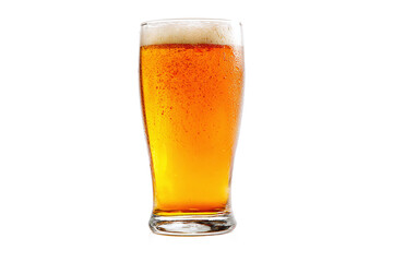 Refreshing glass of golden beer with frothy head, isolated on transparent background