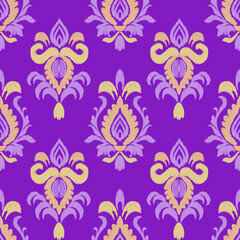 Ikat seamless floral pattern, vintage style, vector illustration, embroidery, print striped ornament floral, pattern, design for wrapping, silk, scarf, background, textile, carpet, rug, texture